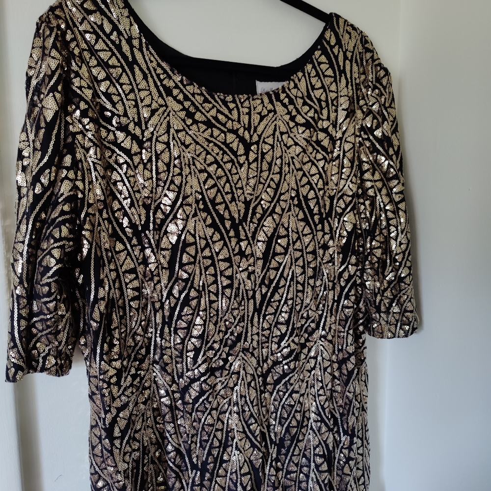 Olivia Matthews Black and Gold Sequins Dress